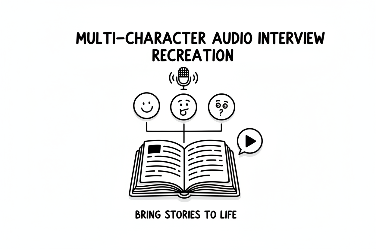 多キャラクター音声でインタビュー記事を再現するイメージ