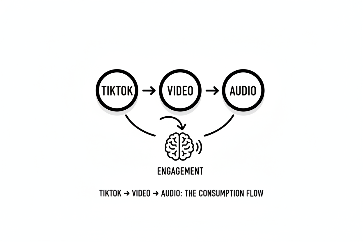 TikTok→動画→音声への消費行動の流れ