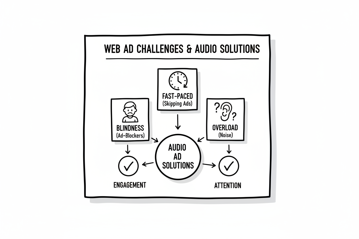 Web広告の三重苦と音声による解決策の図