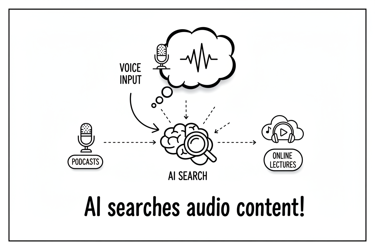 AI検索が音声コンテンツを参照するイメージ