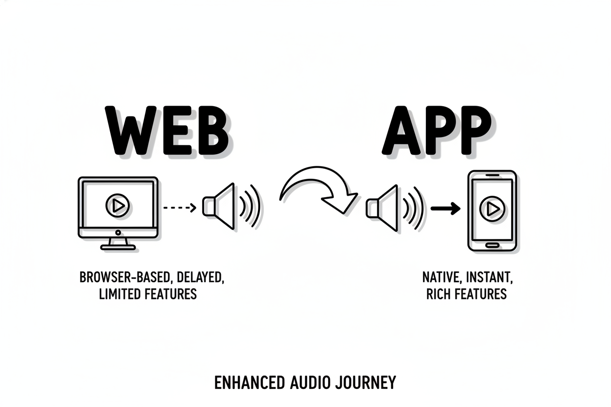 Webとアプリの音声体験の比較イメージ