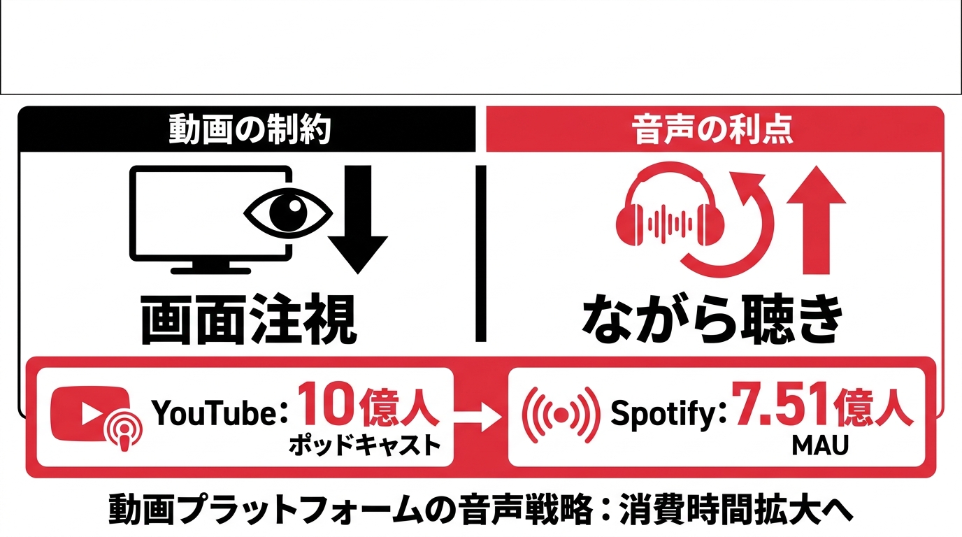 YouTubeやSpotifyが「音声」に注力する理由——動画プラットフォームの次の一手