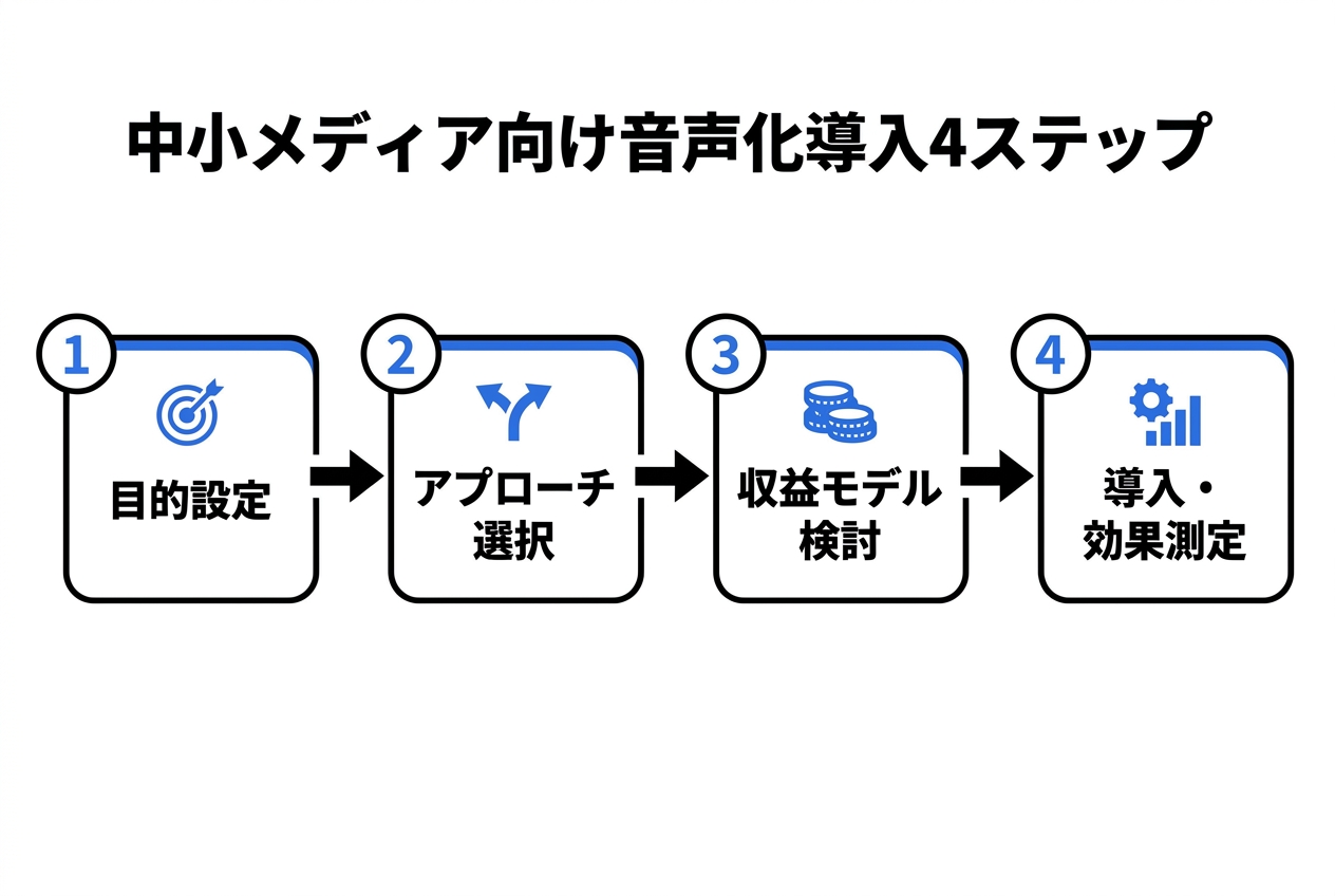 中小メディアの音声化導入ステップ図