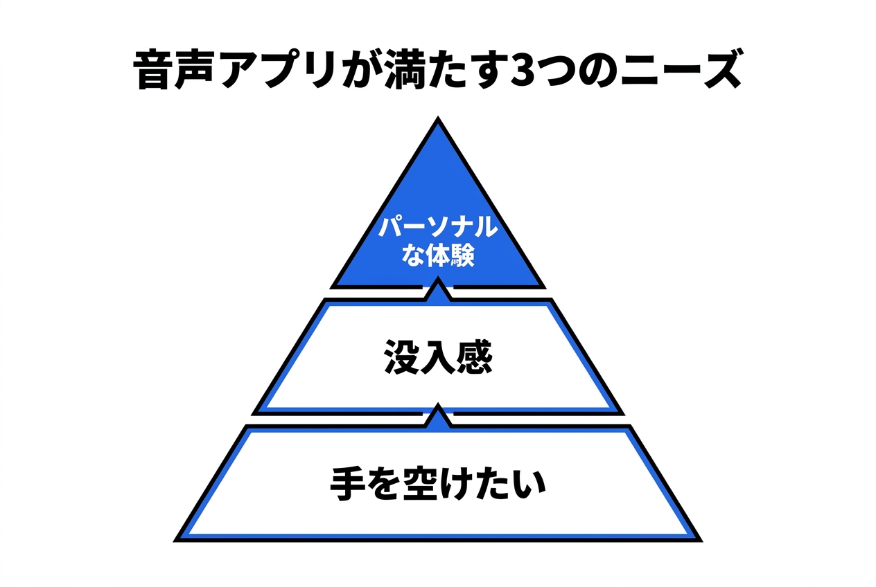音声アプリが応える3つのニーズの図解