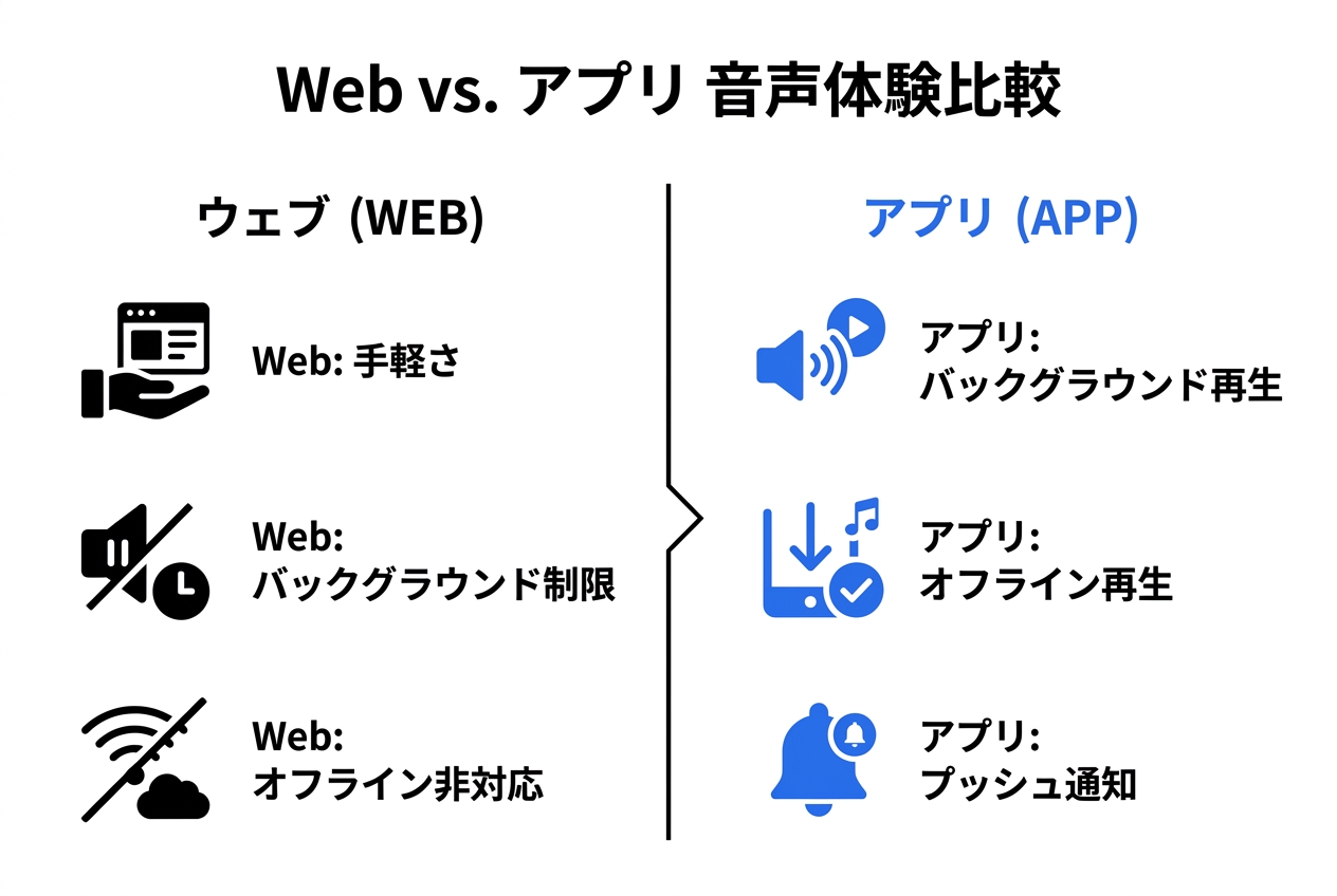 A comparison of web and app audio experiences